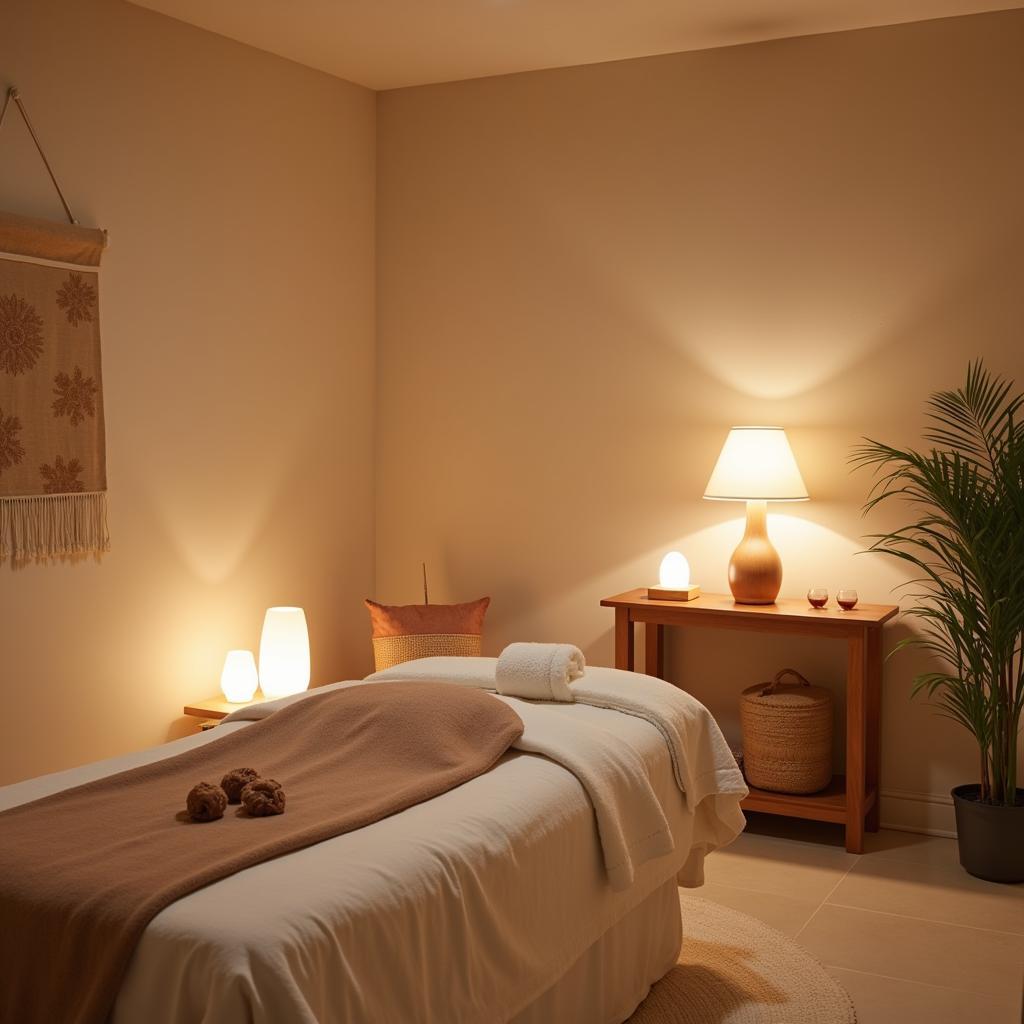 Relaxing Spa Atmosphere with Soft Lighting and Calming Decor