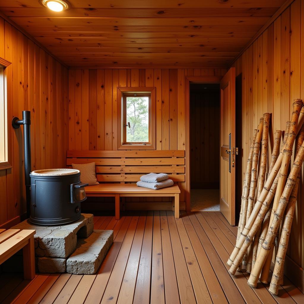 Authentic Russian Banya Interior with Venik