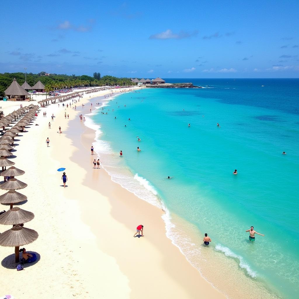 Beautiful Seminyak beach near Amor Bali Villas & Spa Resort with clear blue water and white sand.