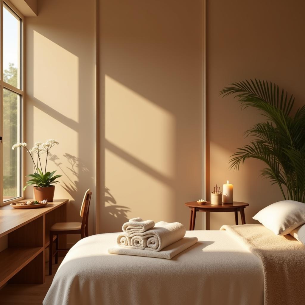 Tranquil Spa Treatment Room with Natural Light and Calming Decor