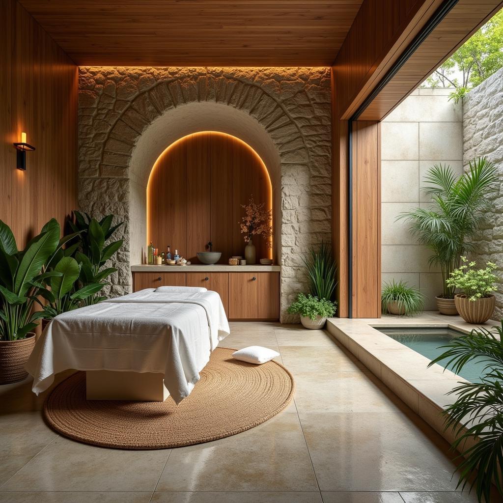 A tranquil spa setting incorporating natural elements