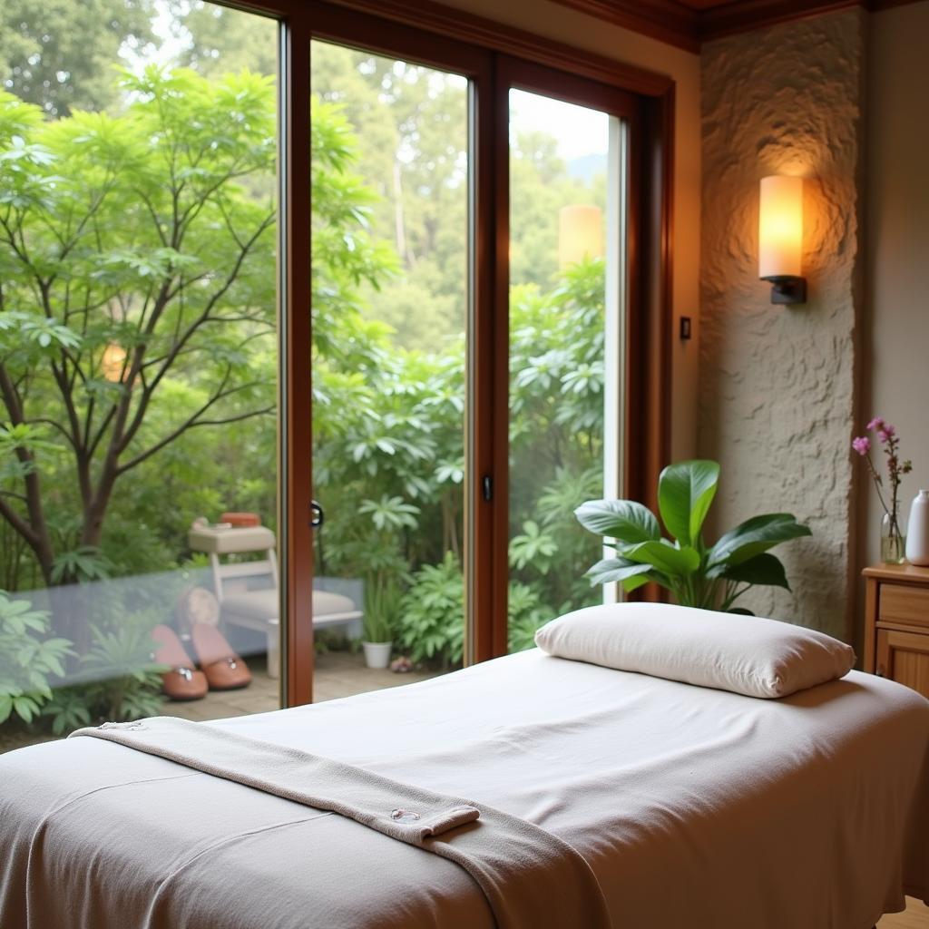 Serene Spa Treatment Room with Natural Light and Soft Textures