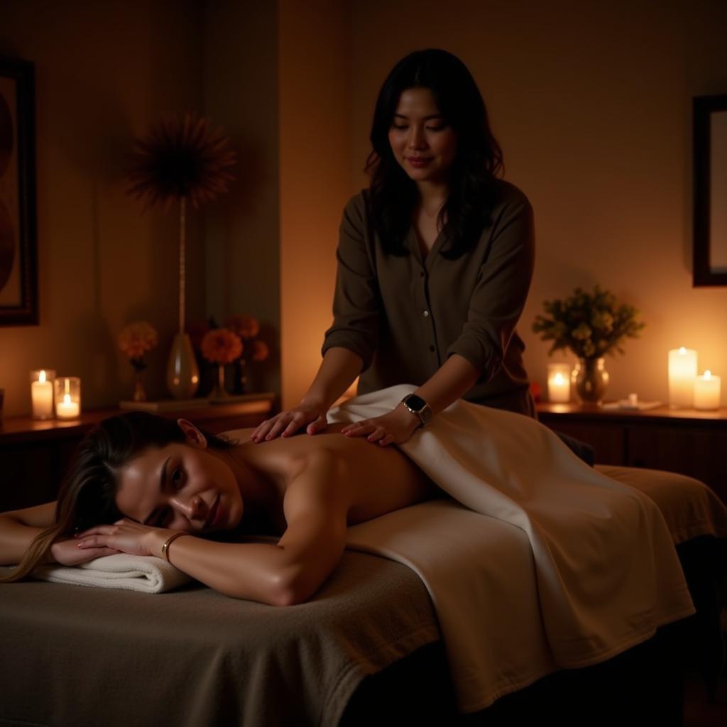 Woman receiving a massage in a serene spa room