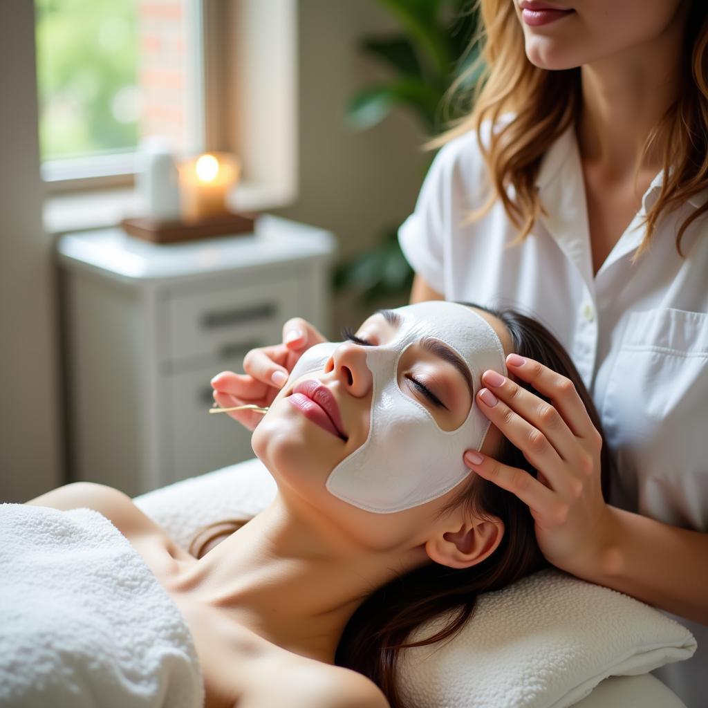 Woman receiving a skin whitening spa treatment