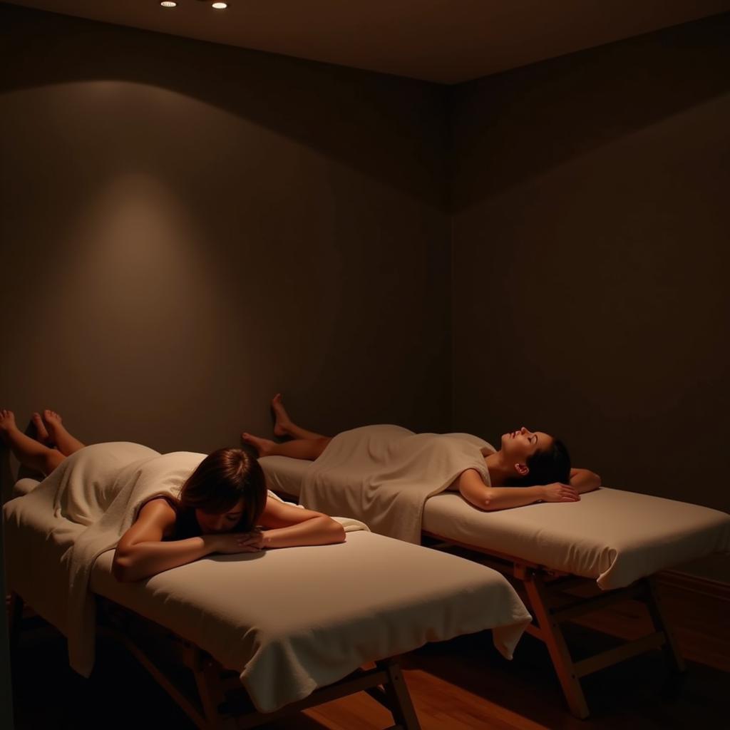 Couple enjoying a massage during their one-night spa break.