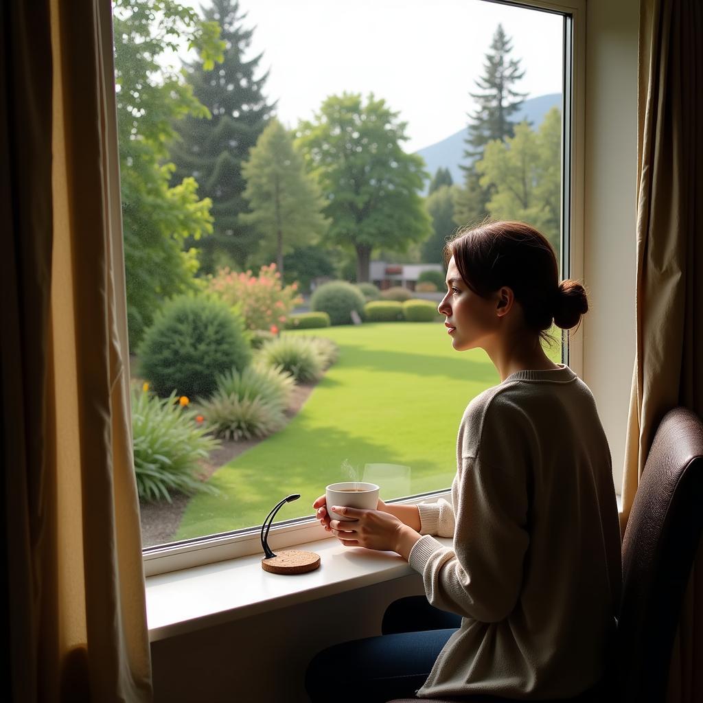 Woman enjoying serene moment during a one-night spa break.