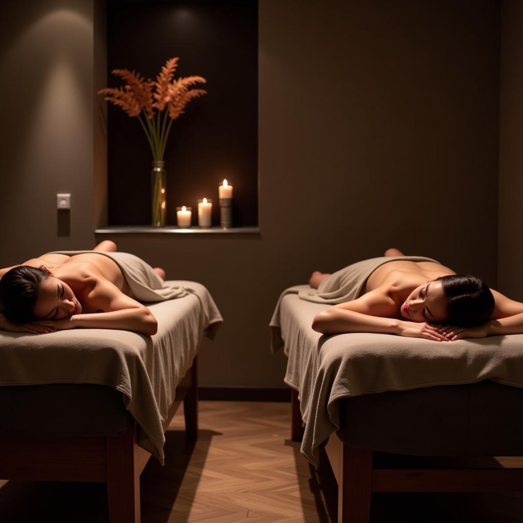 Couple enjoying a couples massage as part of a spa package