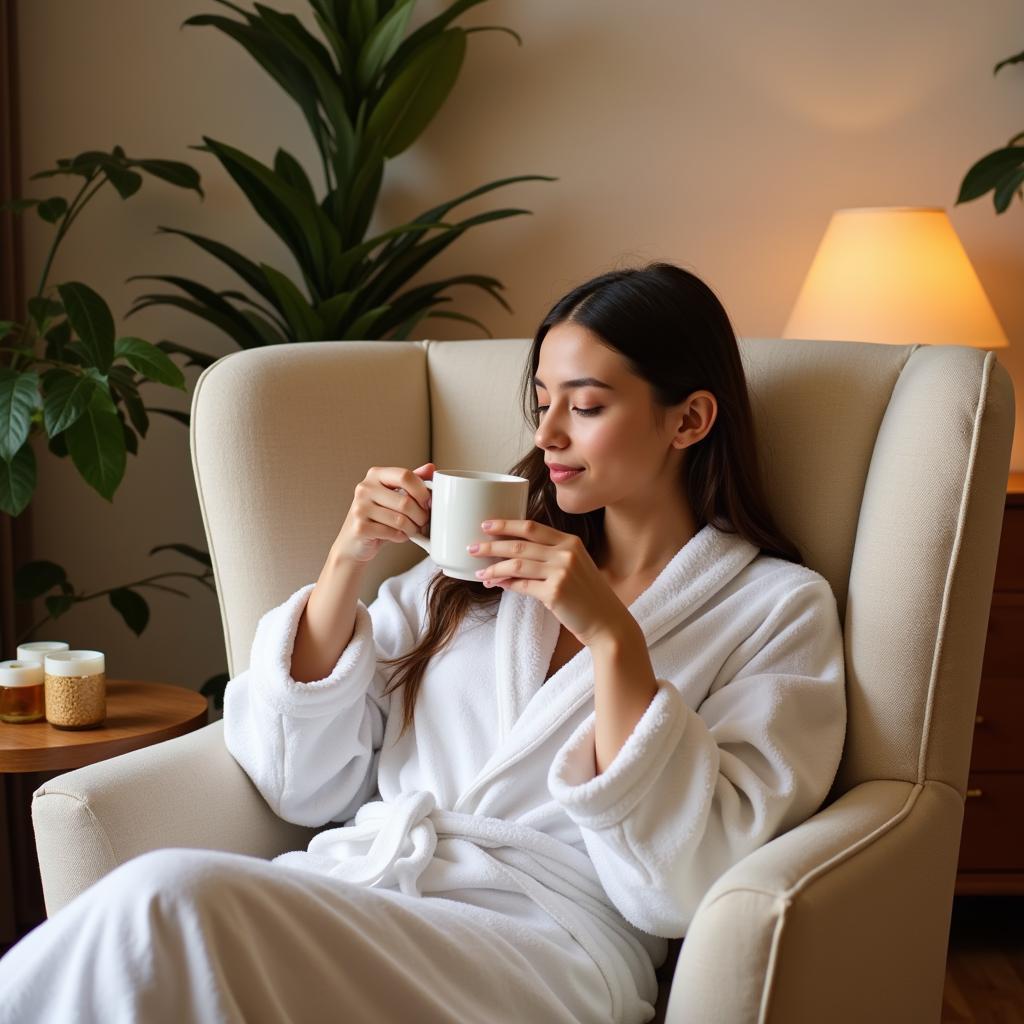 Teenager Relaxing in a Spa Lounge After Treatment