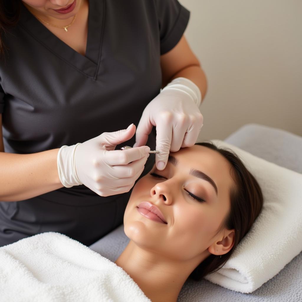 Skilled Spa Technician Performing a Facial with Precision and Care