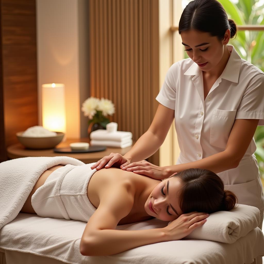 Spa therapist giving a relaxing massage to a client