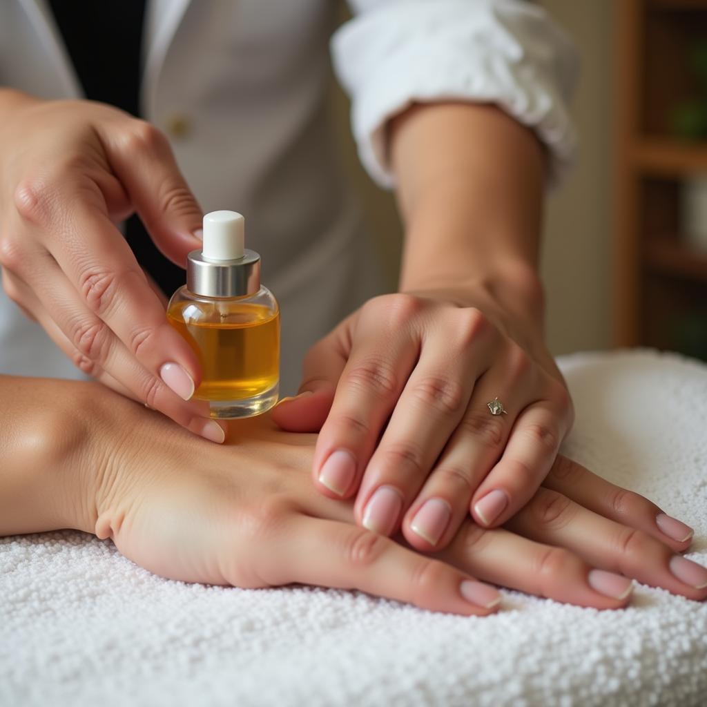 Close-up of hands during a spa treatment