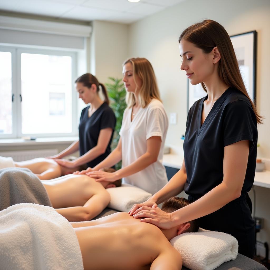 Spa University Students Practicing Massage Techniques