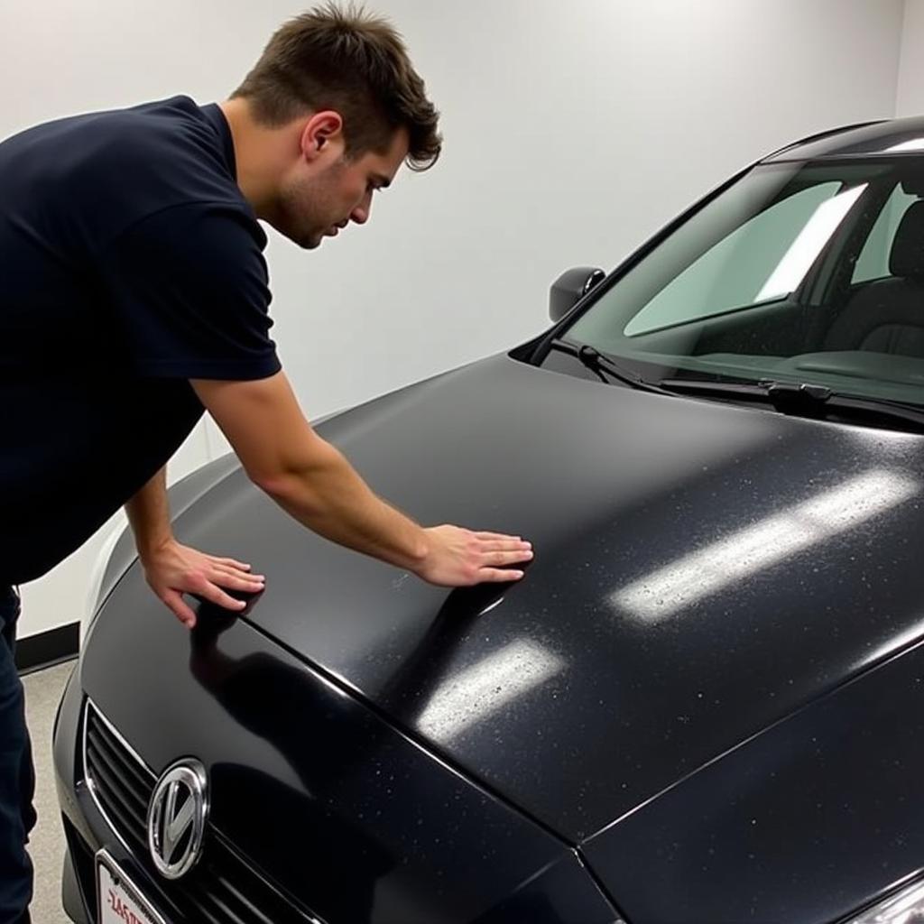 Applying paint protection at a sparkle car spa