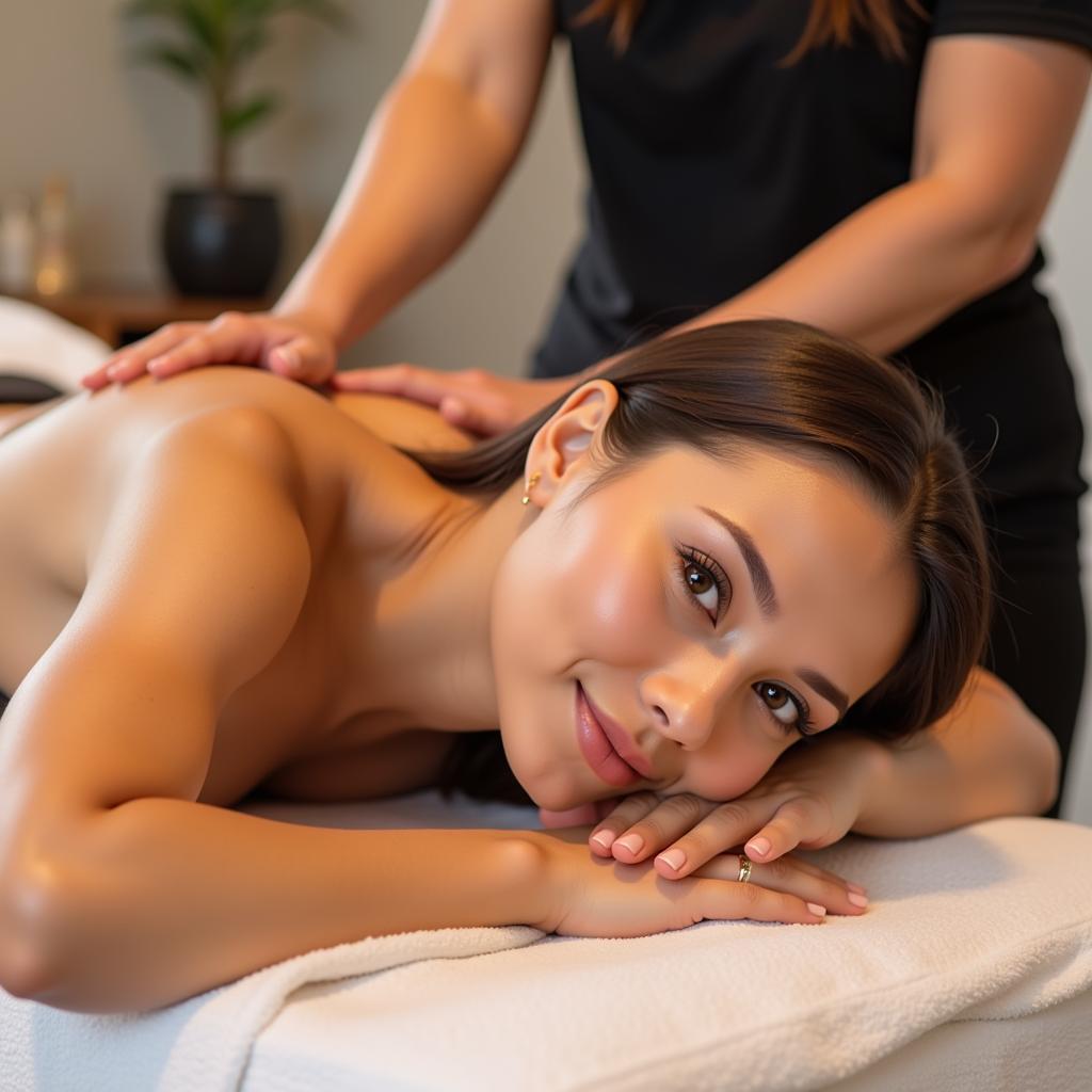 Woman receiving a stress-relieving massage therapy at a spa near Rajiv Chowk.