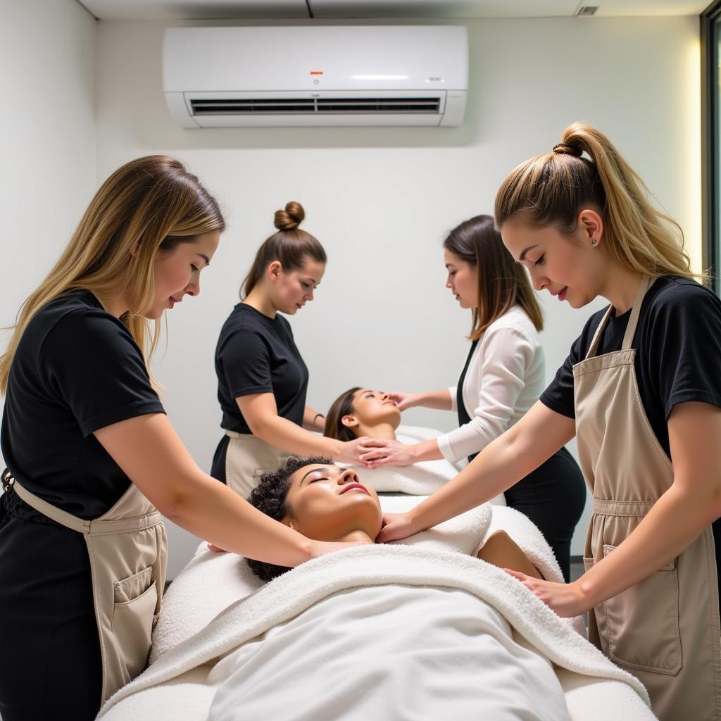 Students Practicing Spa Therapy in a Modern Facility with AC