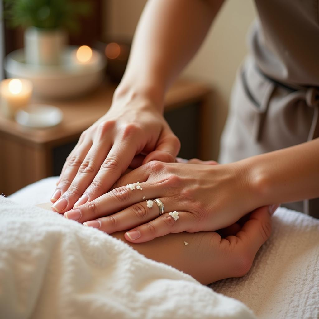 Close-up of Sugar Scrub Hand Treatment at a Spa