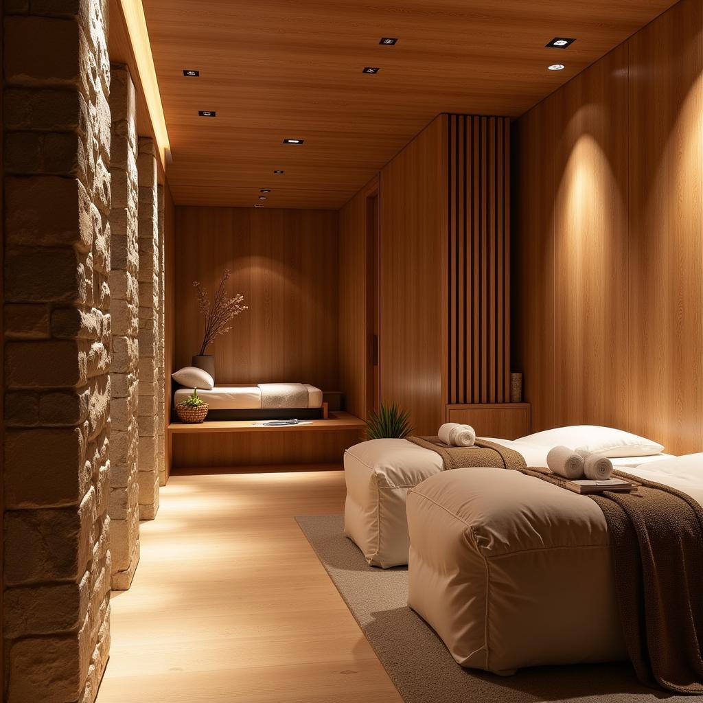 Suvarna Spa's tranquil atmosphere with soft lighting and natural elements.