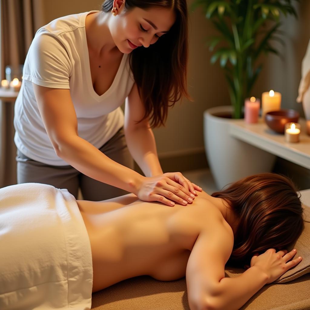 Thai Massage Therapist Working on a Client