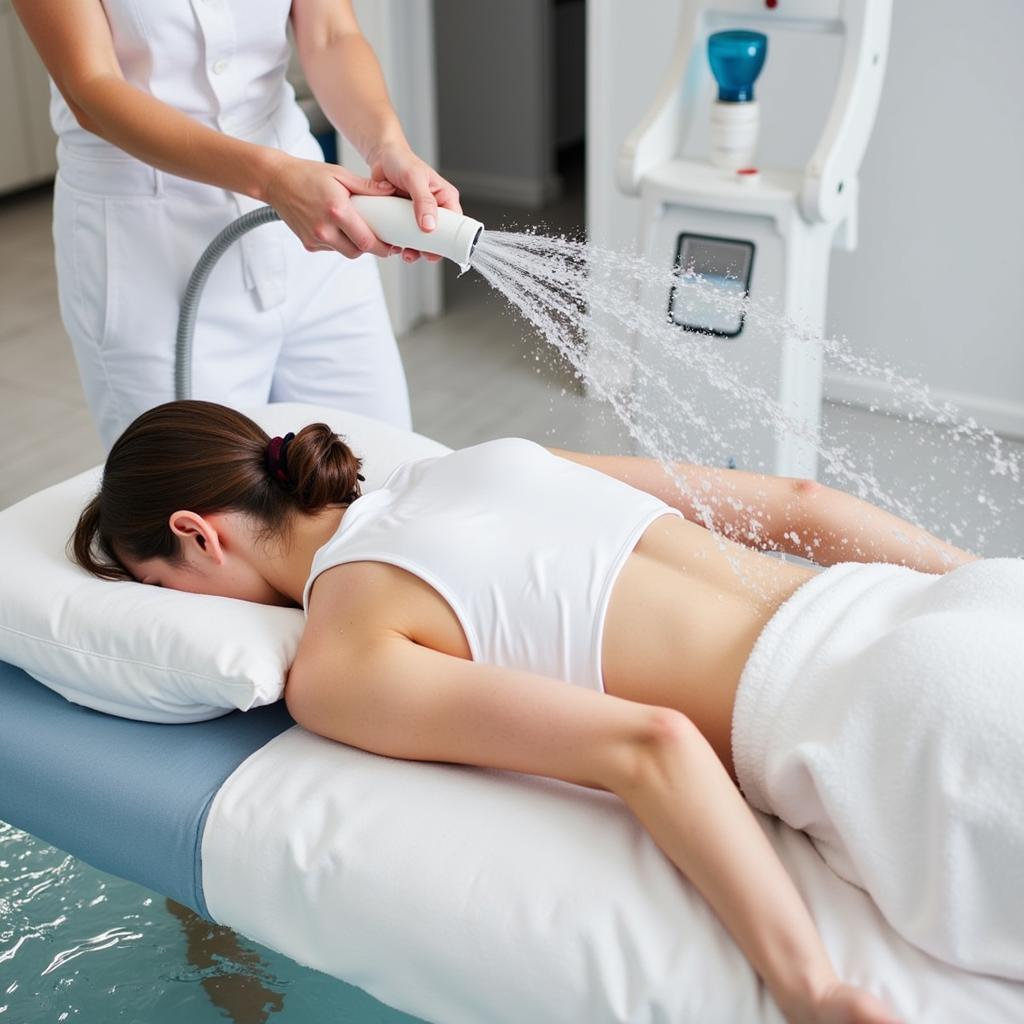 Person receiving a hydrotherapy massage at a thermal spa