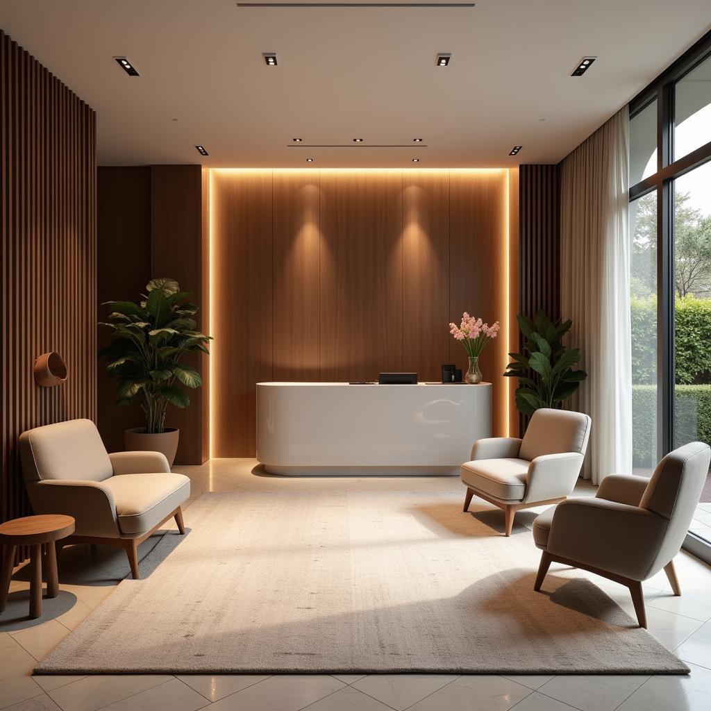 Welcoming reception area of a luxurious spa in Toranagallu