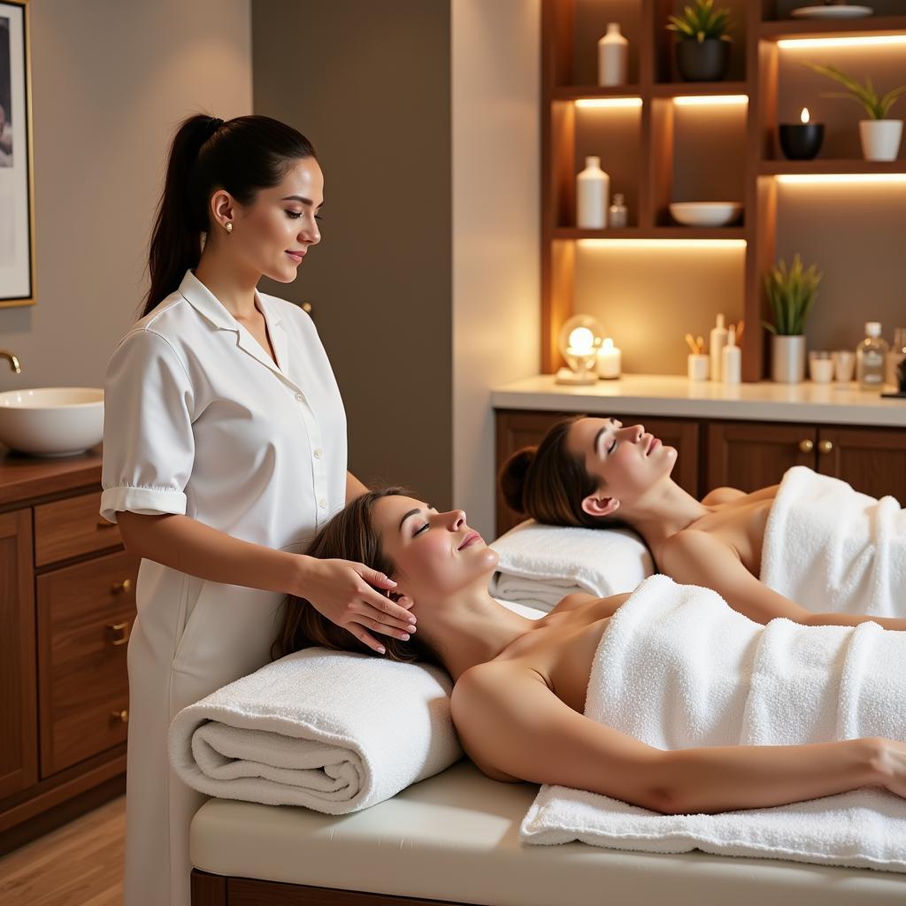 Couple enjoying a treatment at a unisex salon spa