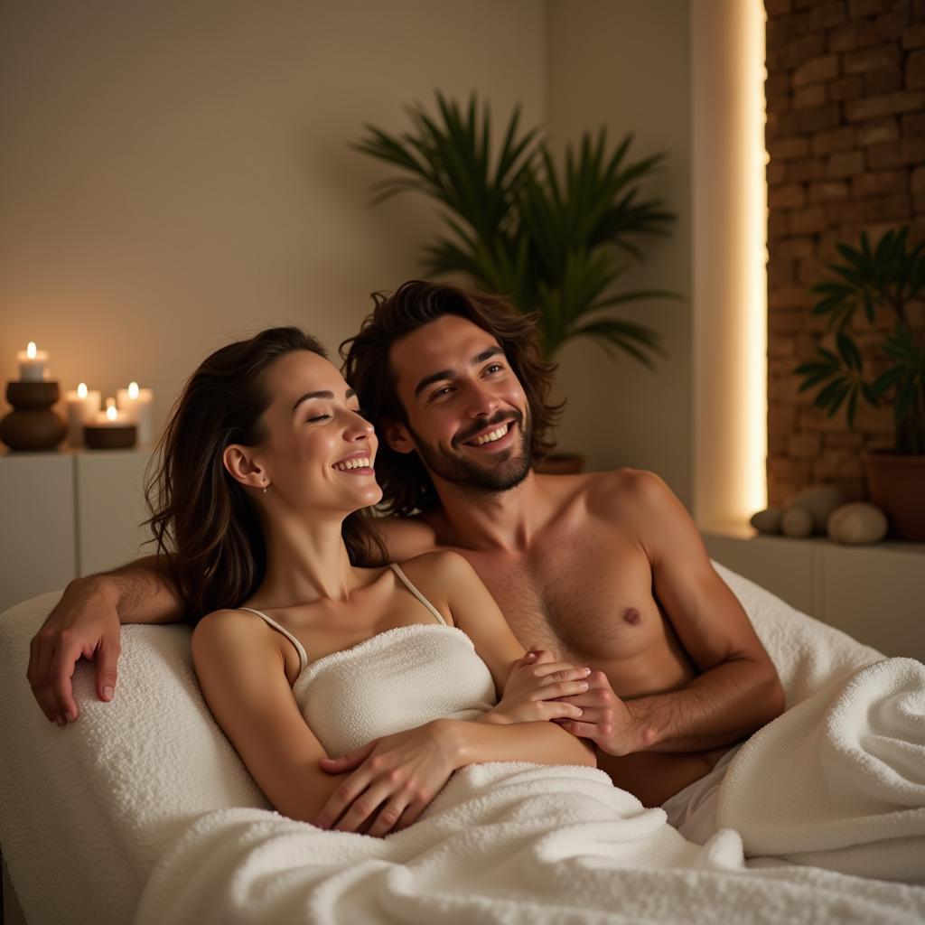 Couple Relaxing in a Unisex Spa