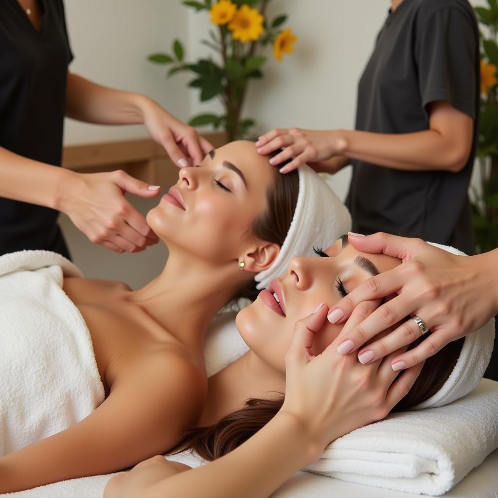 Friends Enjoying Facials in a Unisex Spa