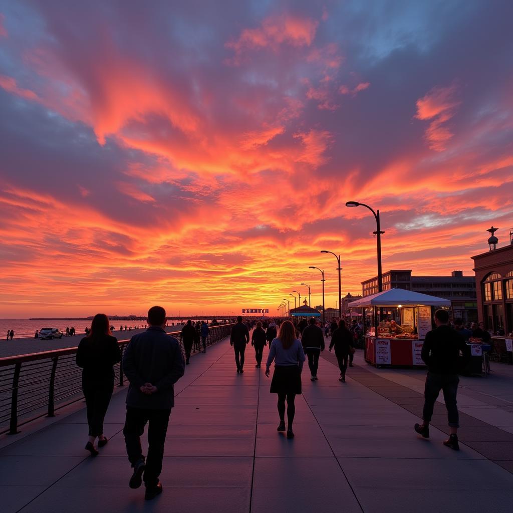 Sunset over Virginia Beach Boardwalk