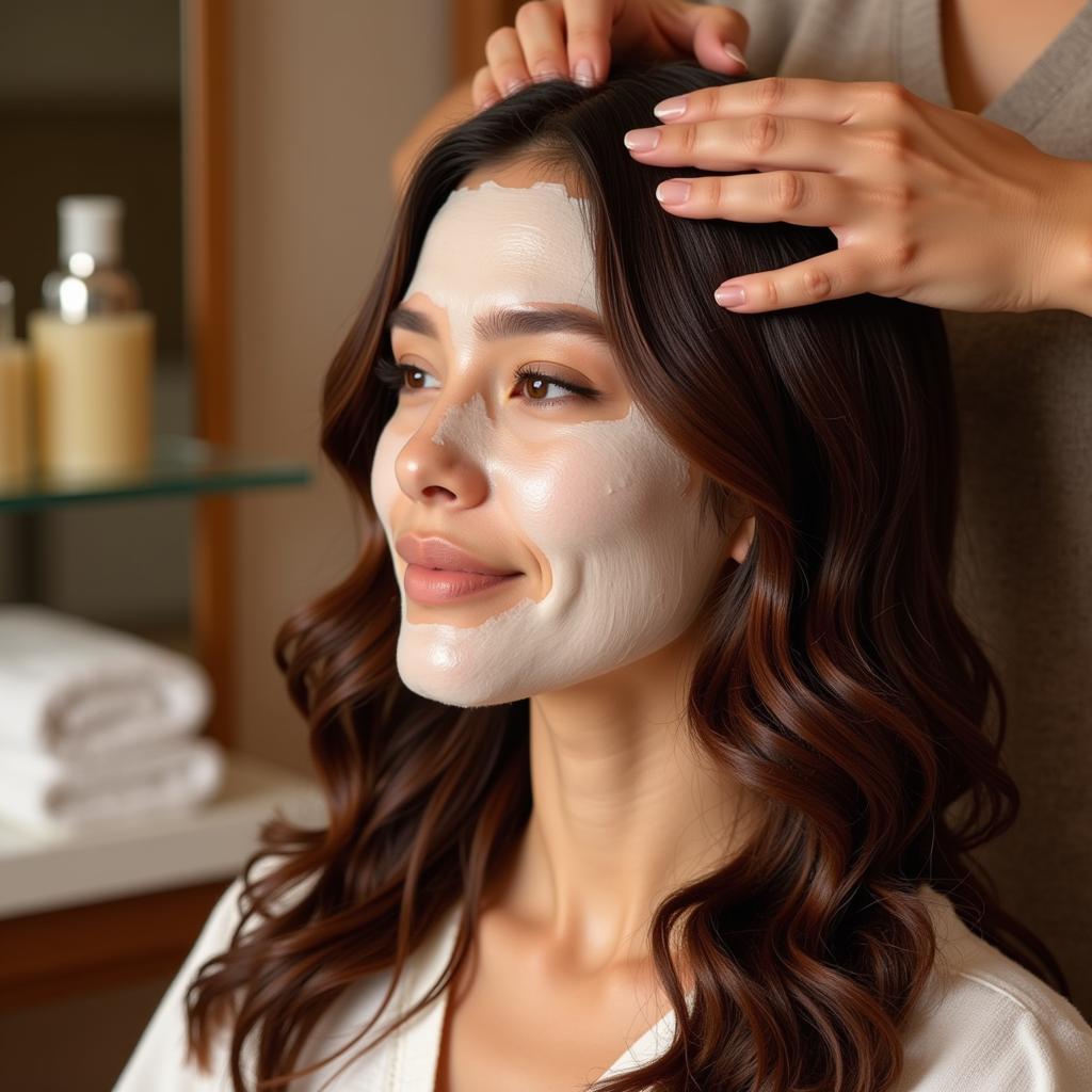 Woman getting a wavy hair spa treatment