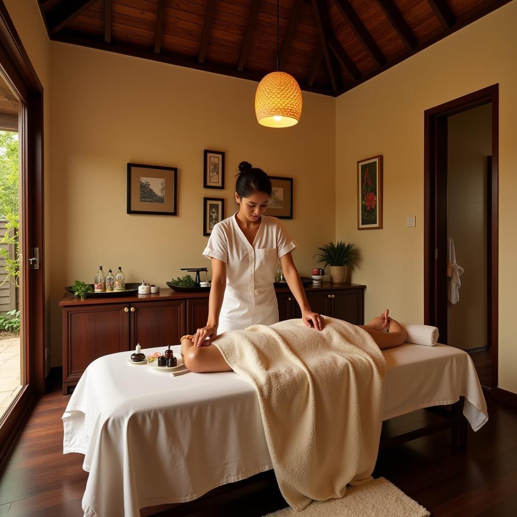 Tranquil Ayurvedic Spa Treatment Room in Wayanad