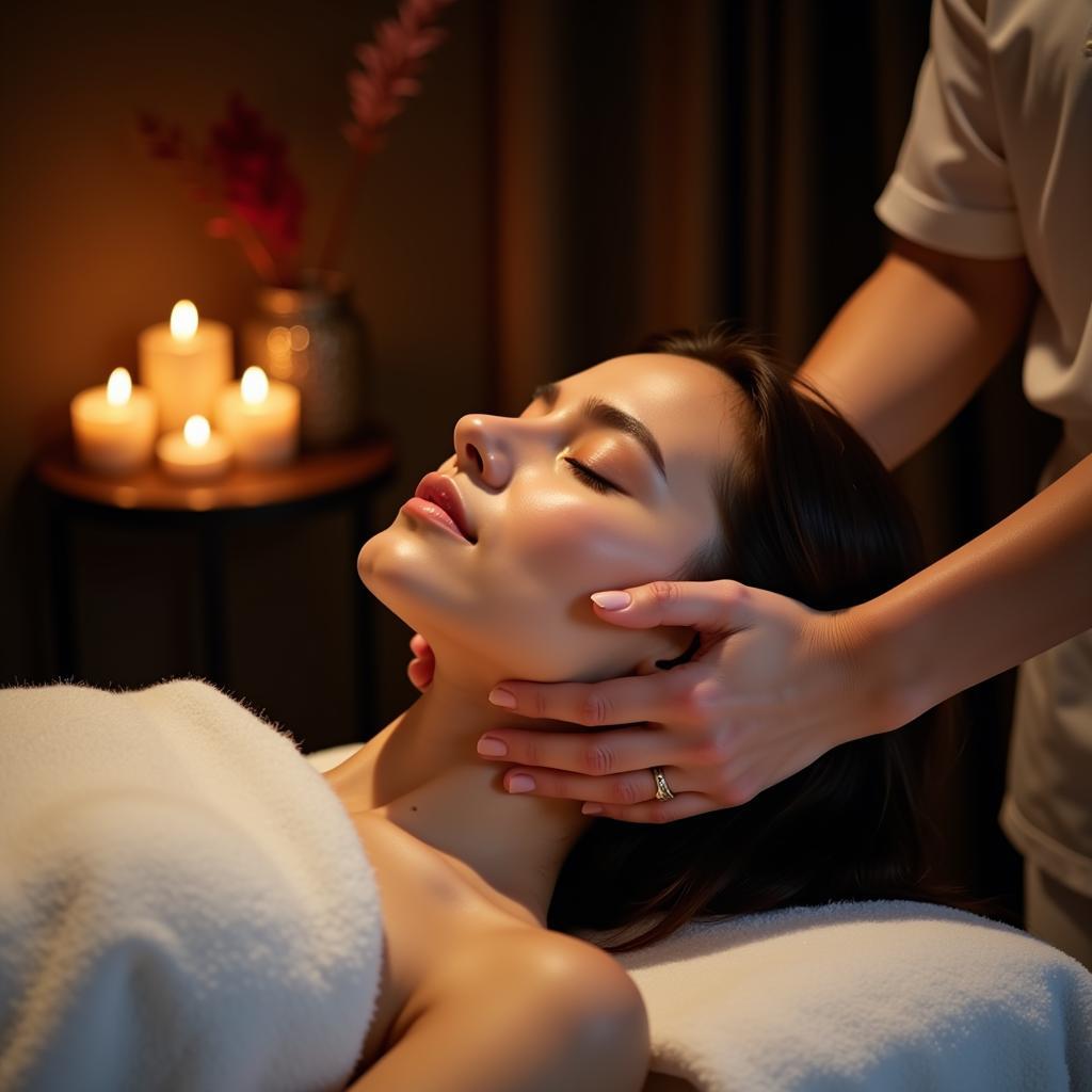 Woman enjoying a facial massage at Alcor Spa