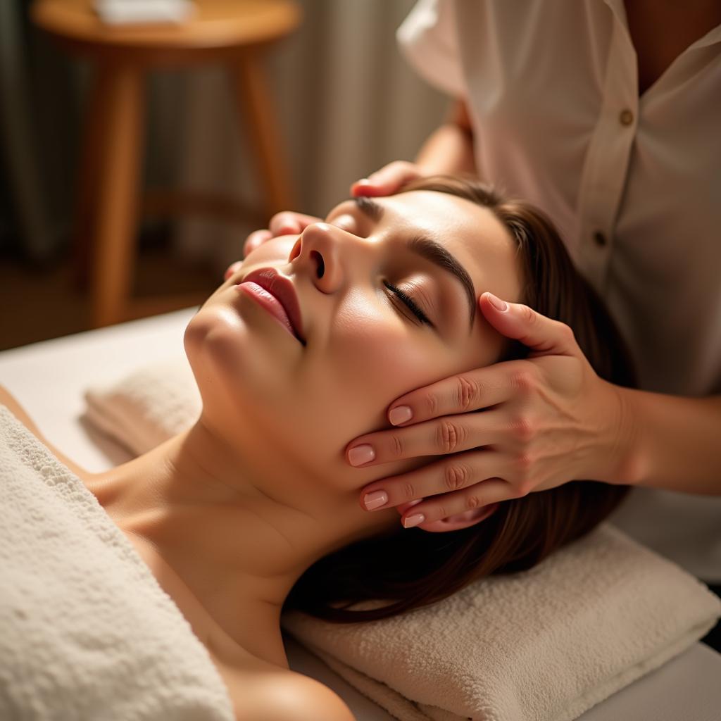 Woman Enjoying a Facial Massage at a Park Street Spa