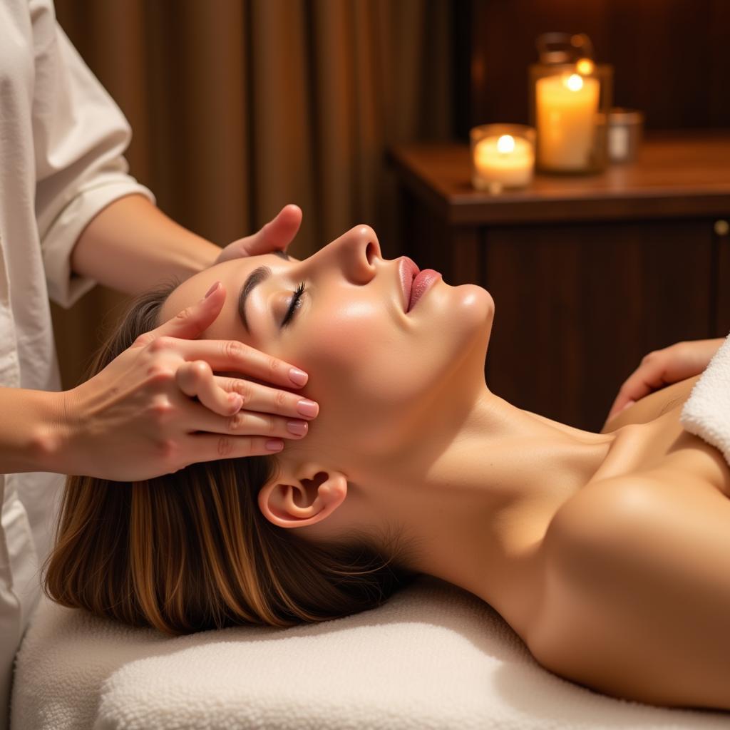 Woman enjoying a facial massage at a spa