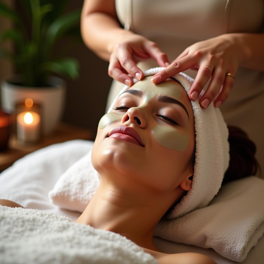 Woman Enjoying a Facial Treatment at the Spa