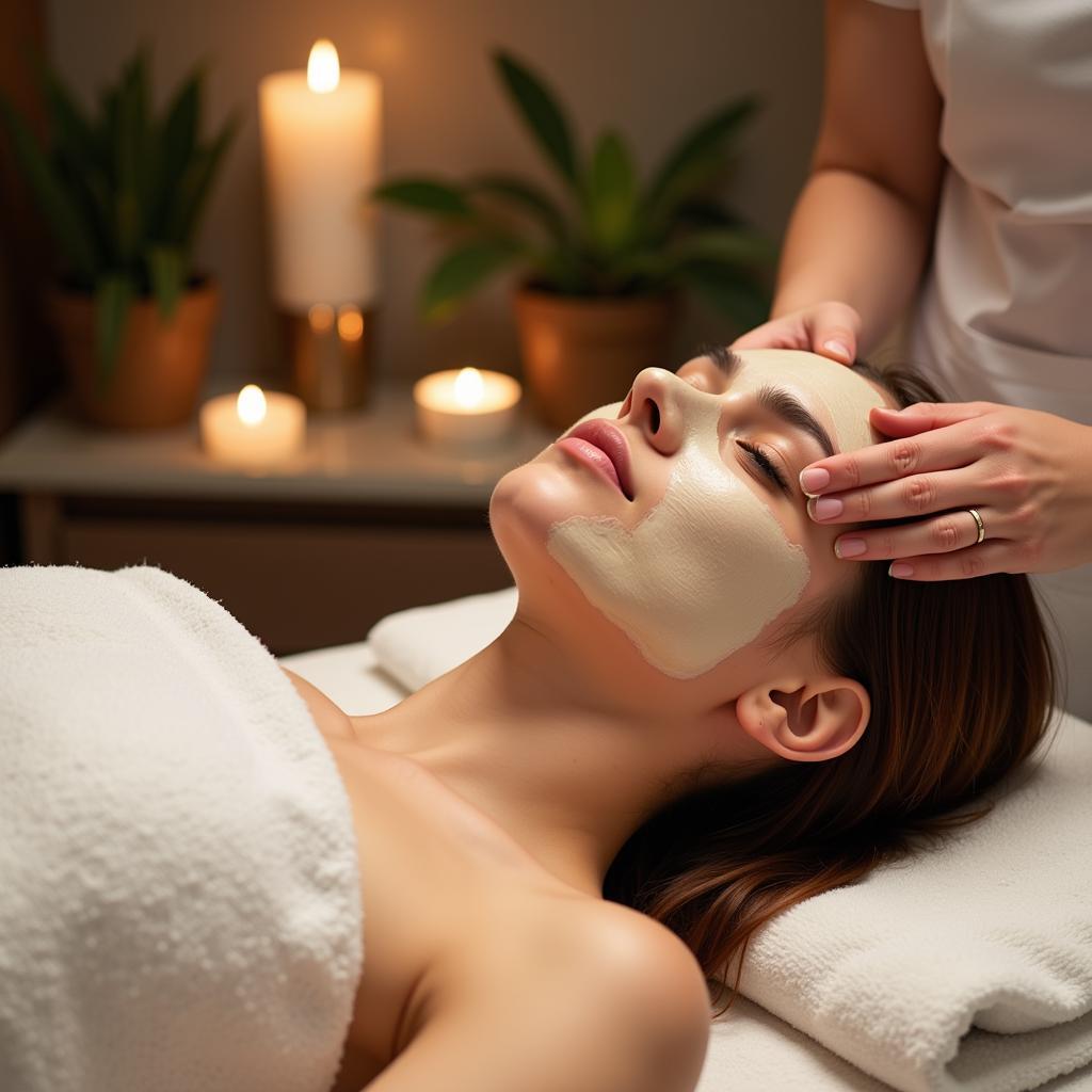 Woman Enjoying a Facial Treatment at a Spa