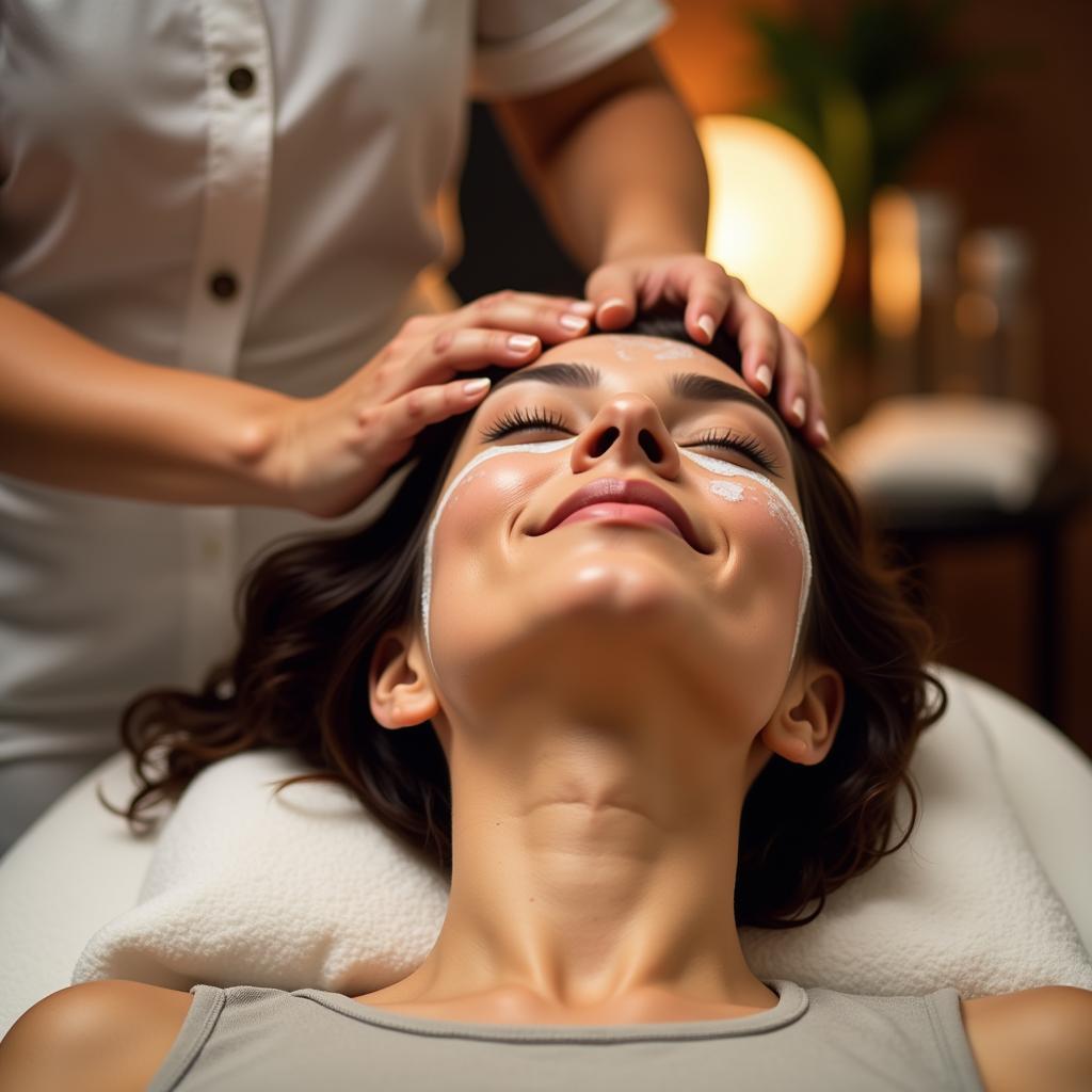 Woman enjoying a relaxing hair spa treatment