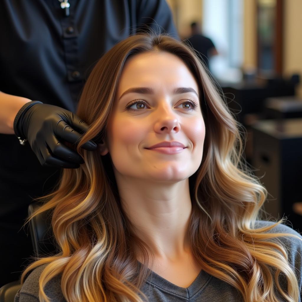 Woman Enjoying Matrix Hair Spa Treatment