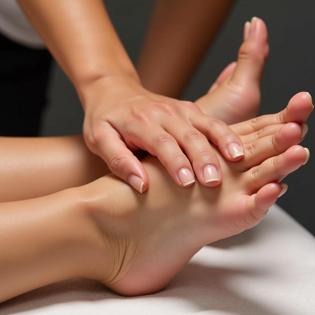 Woman Receiving a Relaxing Thai Foot Massage