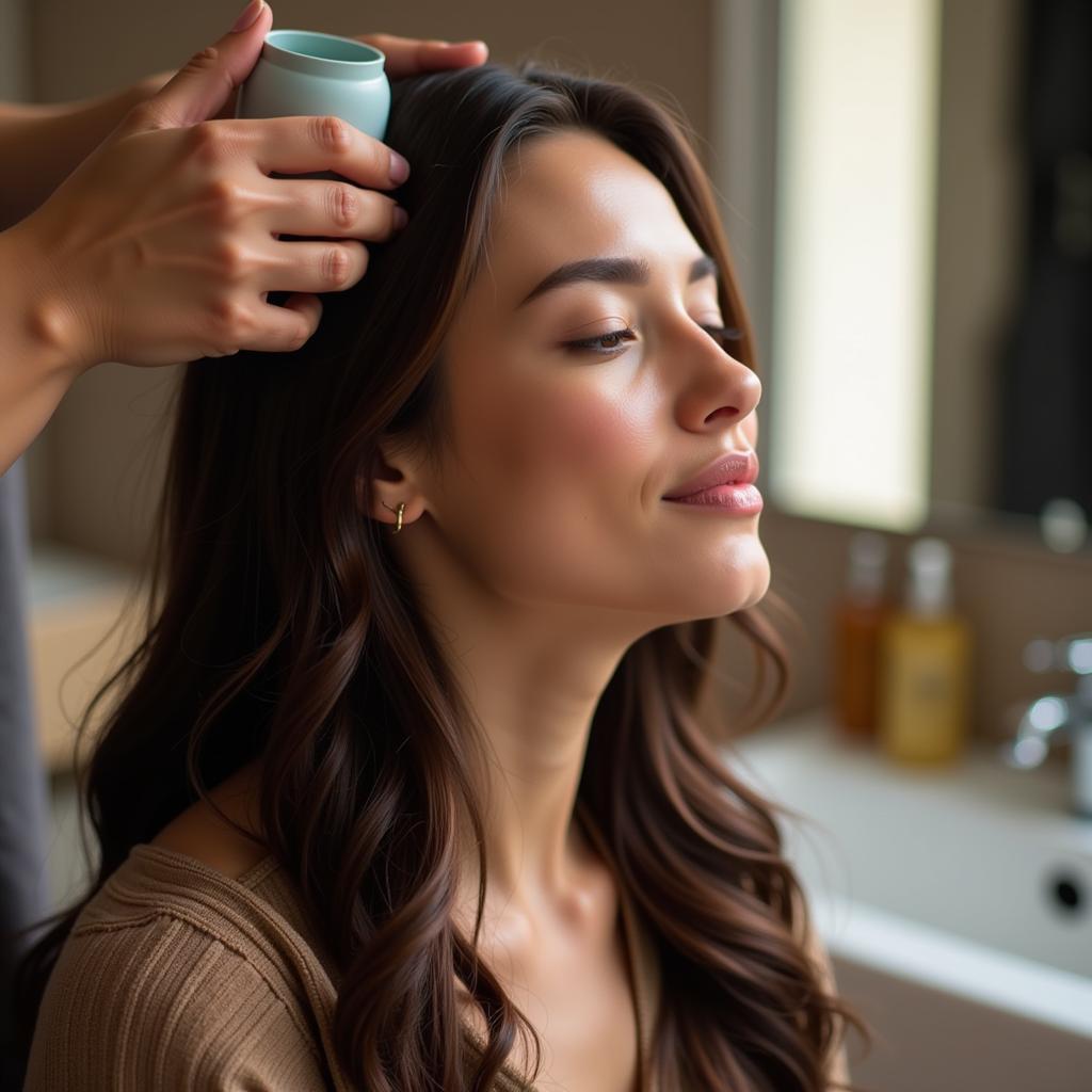 Woman Receiving a Relaxing Hair Spa Treatment