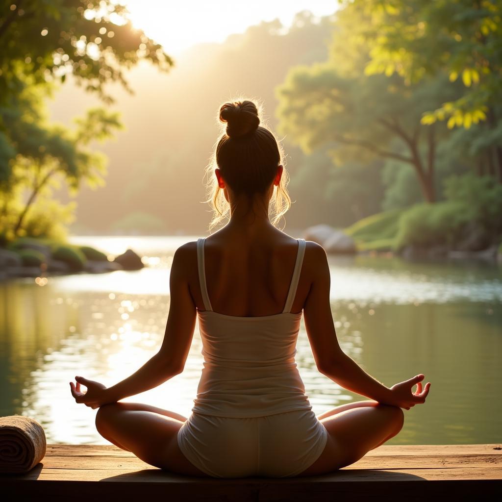 Woman Meditating with Spa Music