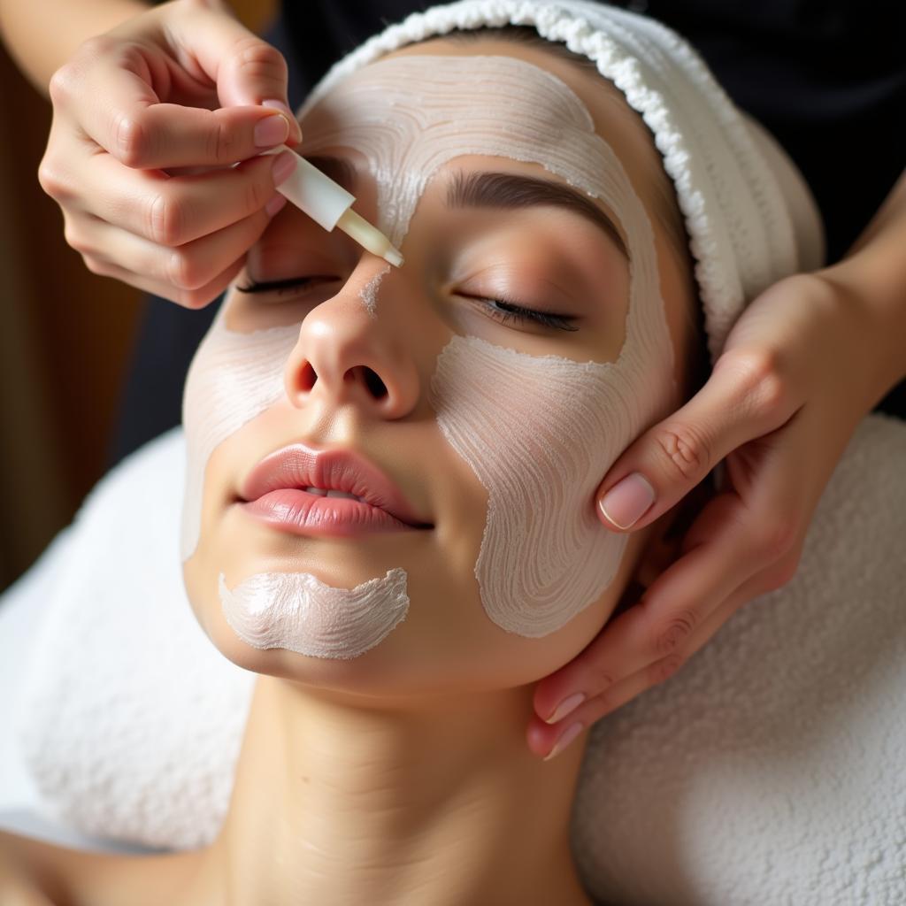 Woman enjoying a facial treatment at a spa in the UK