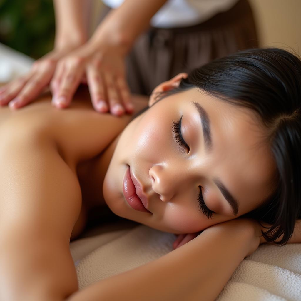 Woman Receiving a Thai Massage in a Serene Spa