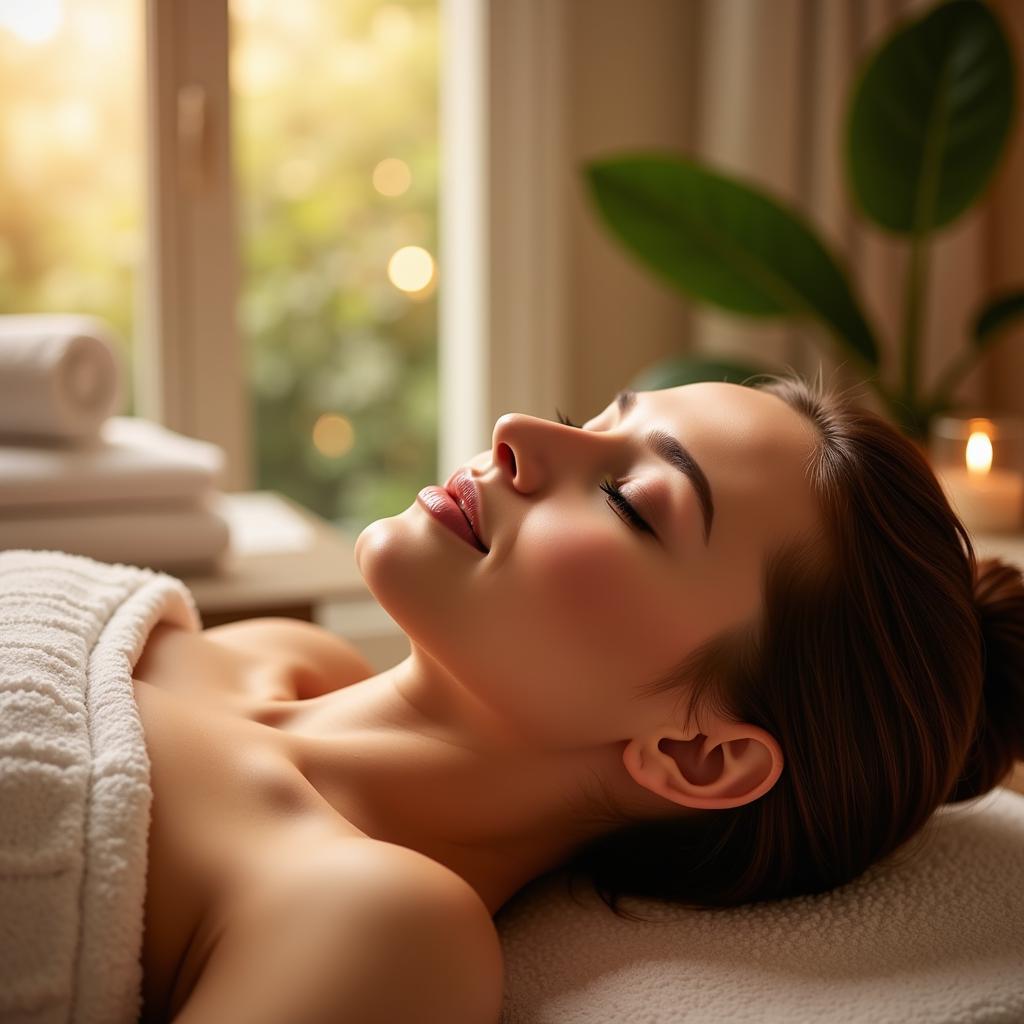 Woman Relaxing at a Spa with Music