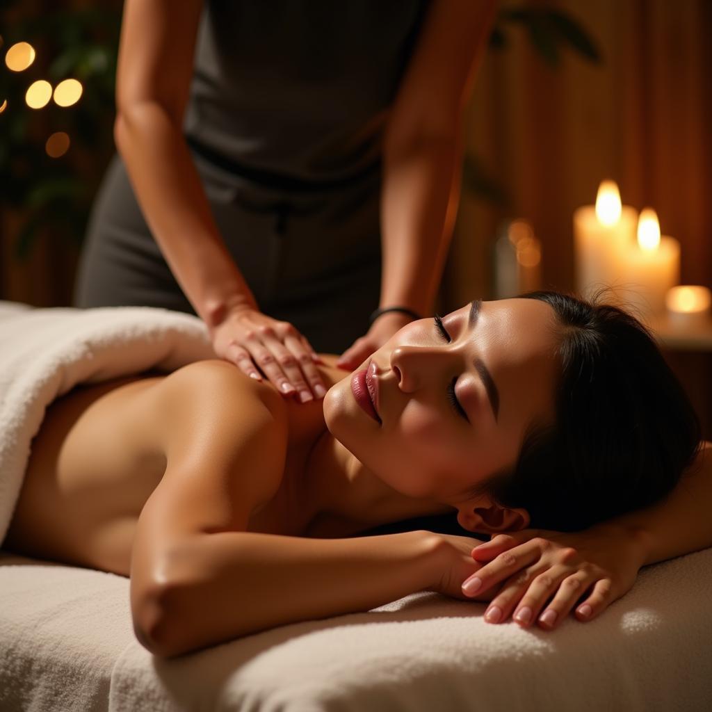 Woman relaxing at the spa, enjoying a massage