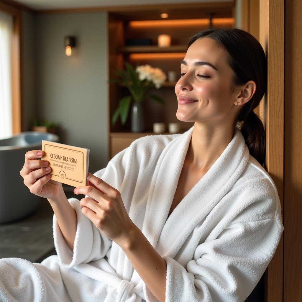 Woman Relaxing at Spa with Coupon