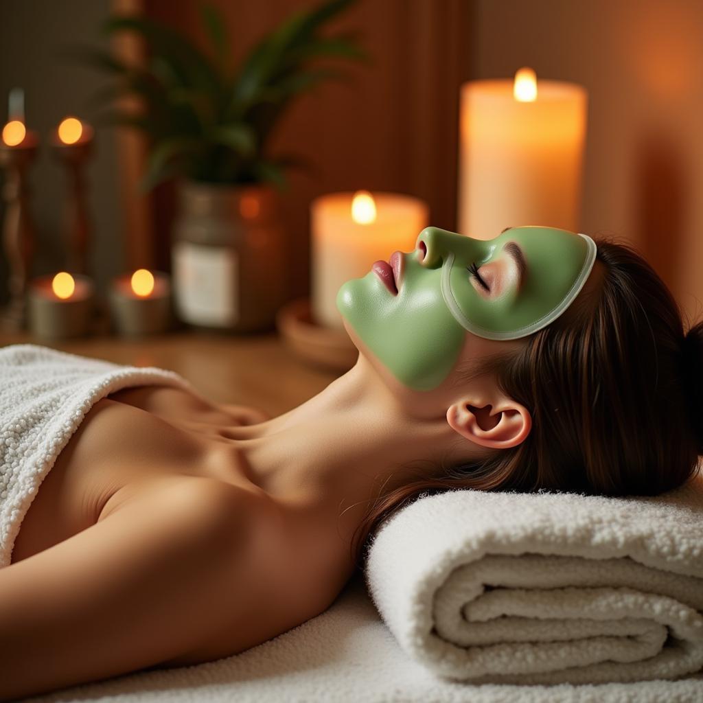 Woman relaxing at the spa with a facial mask