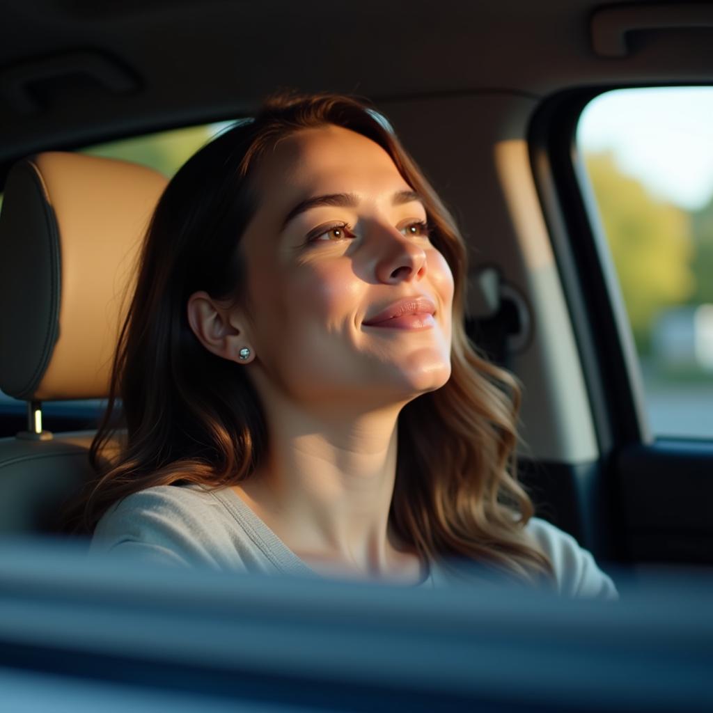 Woman Enjoying the Relaxing Scent of Ambipur in her Car