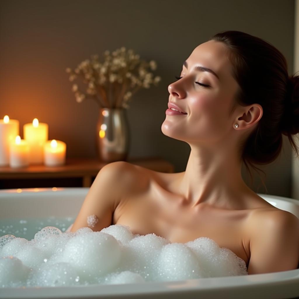 Woman Relaxing in Home Spa Bath