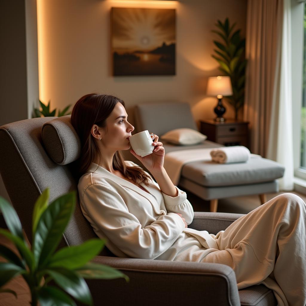 Woman Relaxing in Spa Lounge