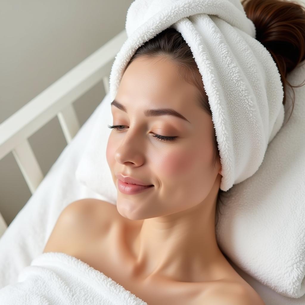 Woman Relaxing with an Air Plush Spa Towel